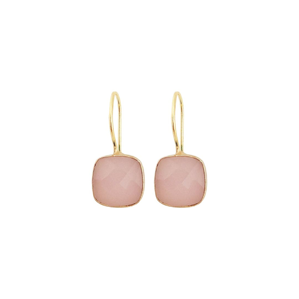 Golden Earrings w/ Pink Chalcedony