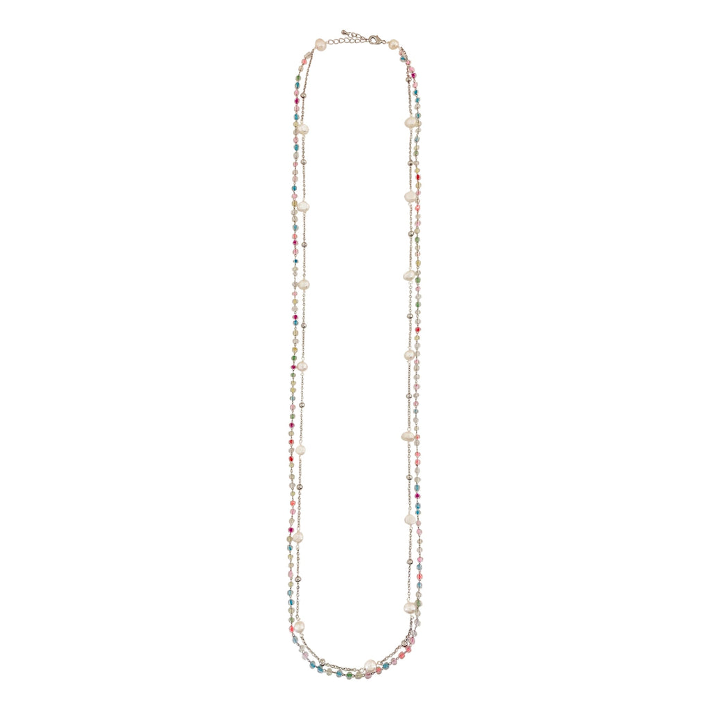 Silver Plated Necklace w/ Glass Beads & Freshwater Pearls