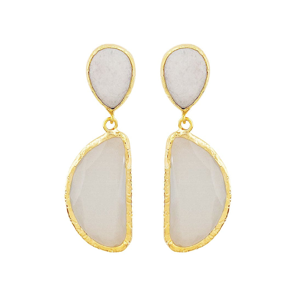 Golden Earrings w/  Natural Stone & Ice Glass Crystal