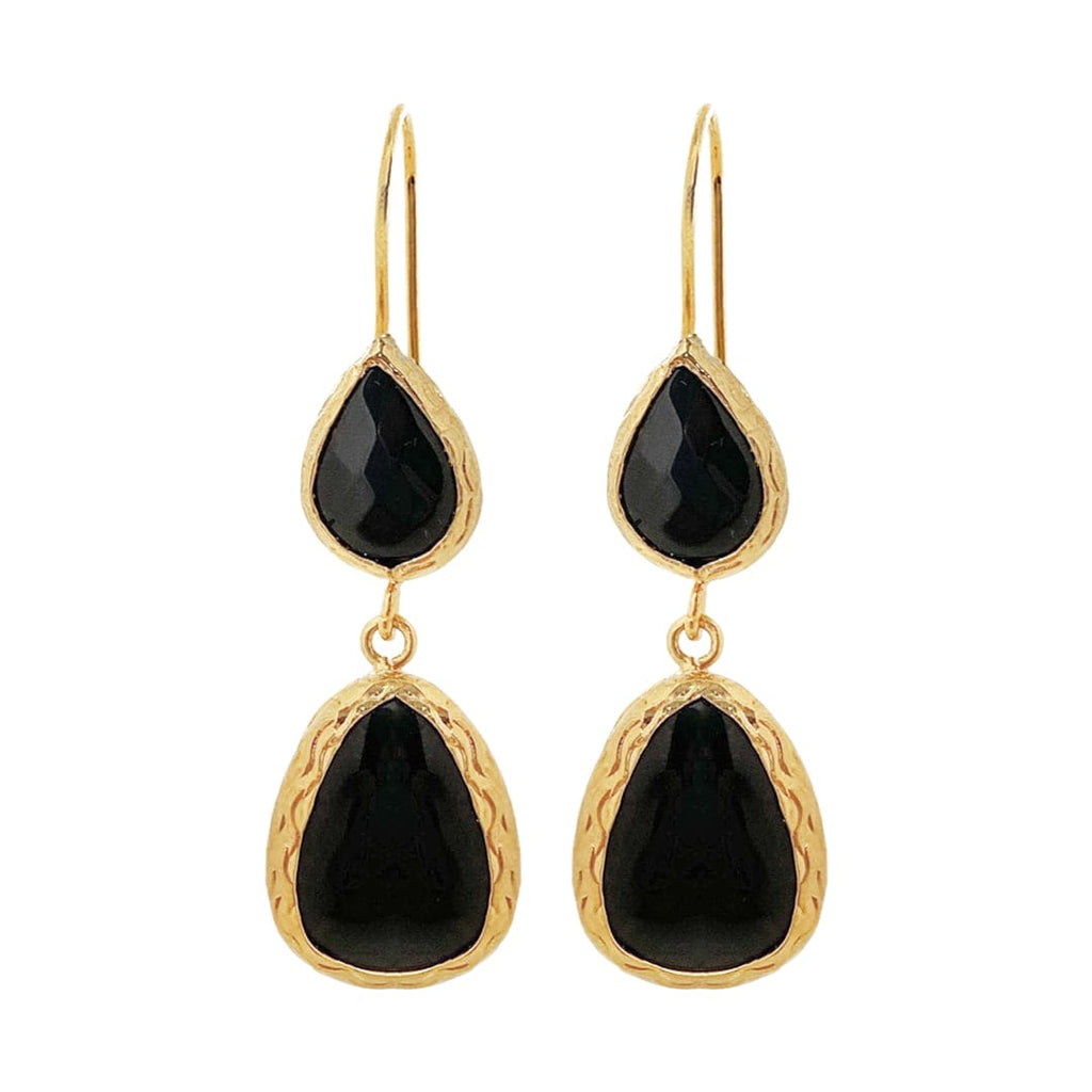 Golden Earrings w/ Black Natural Stone