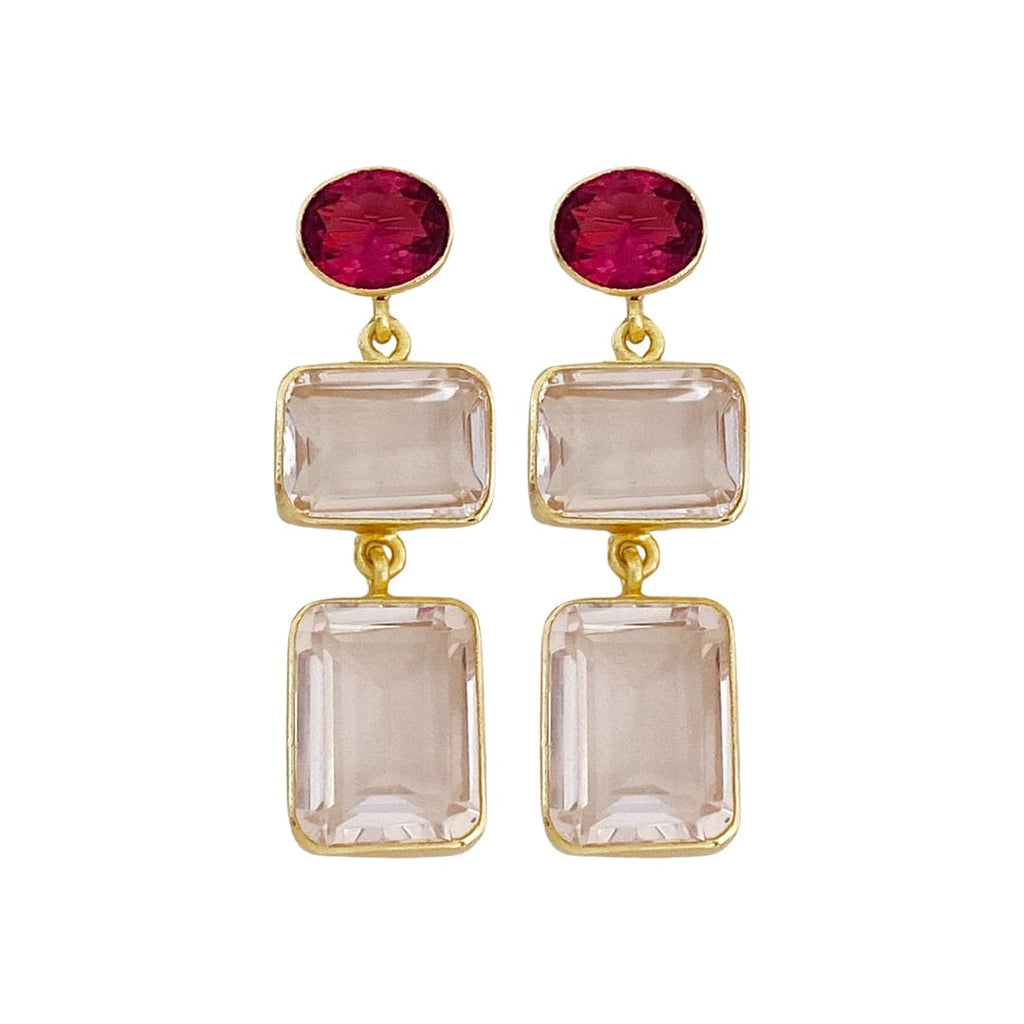 Golden Earrings w/ Pink Hydro Stones
