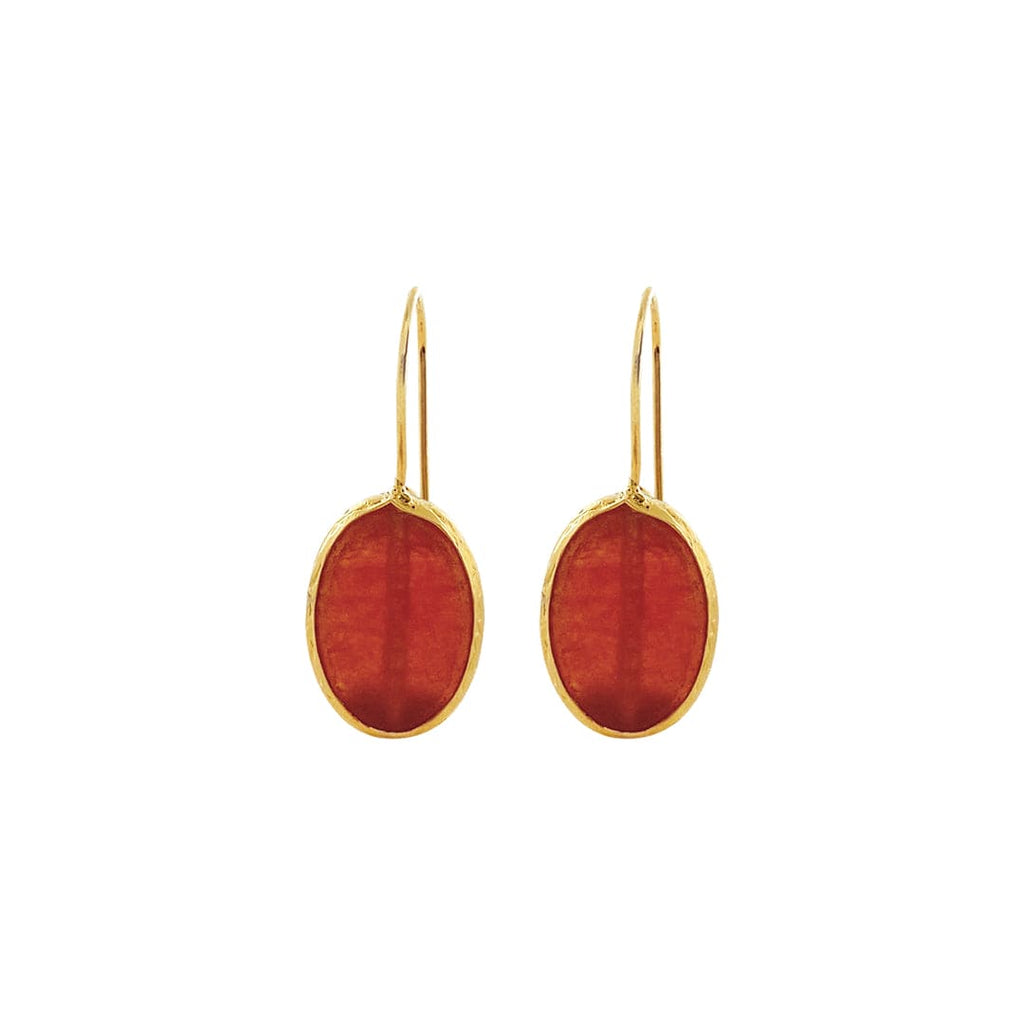 Golden Earrings w/ Red Natural Stone