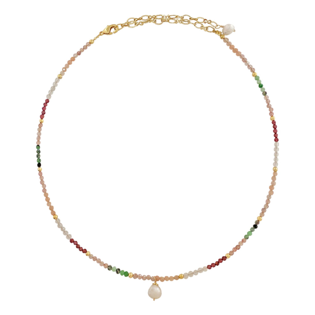 Tourmaline Necklace w/ Freshwater Pearls & Golden Details