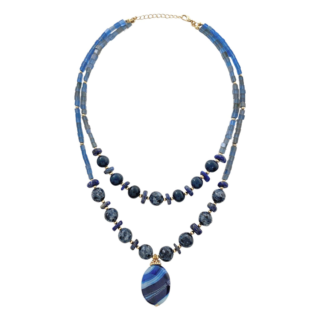 Blue Stones Necklace w/ Golden Details & Pendant