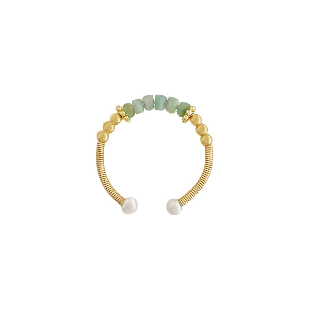Golden Ring w/ Freshwater Pearls & Amazonite