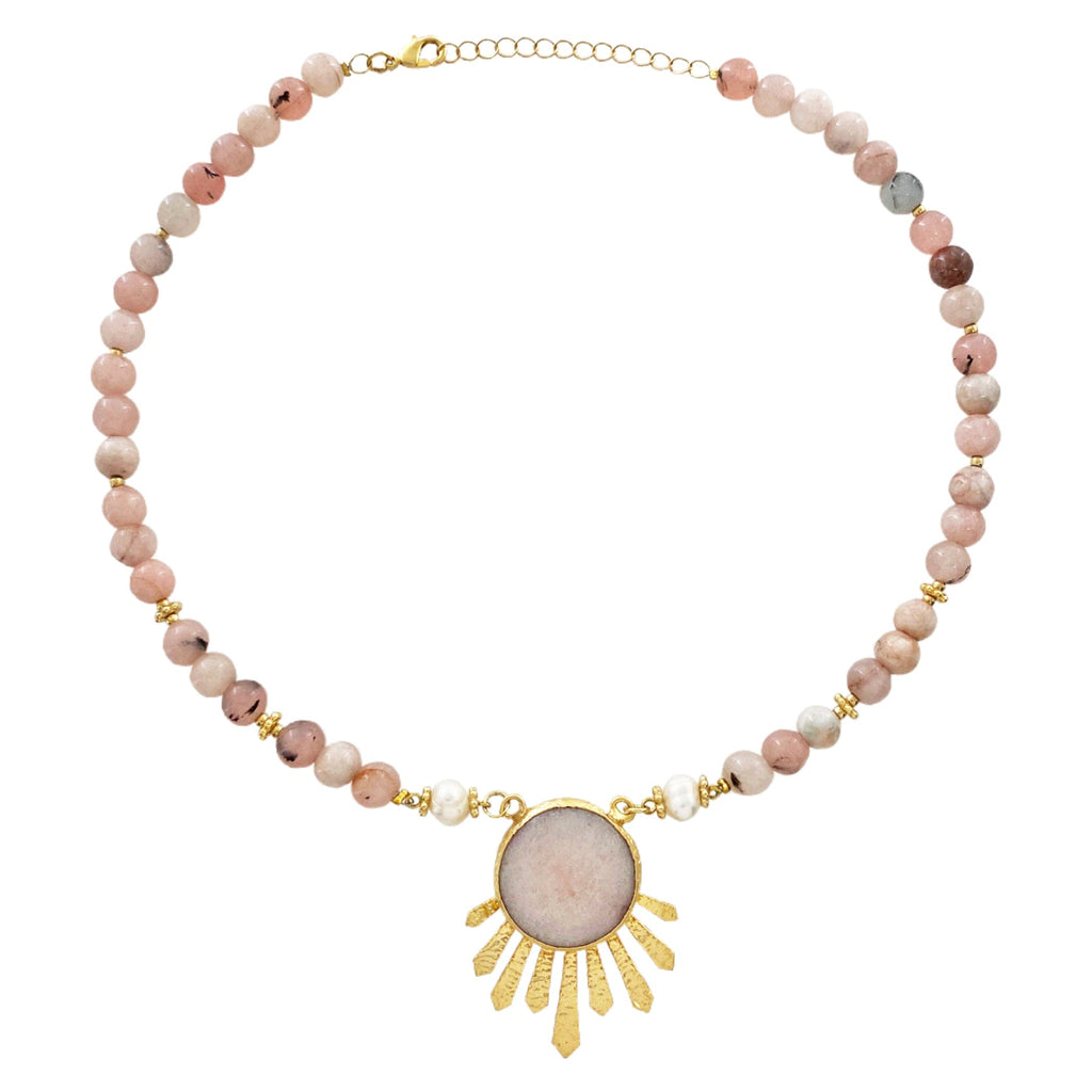 Light Pink Necklace w/ Golden Details & Pendant