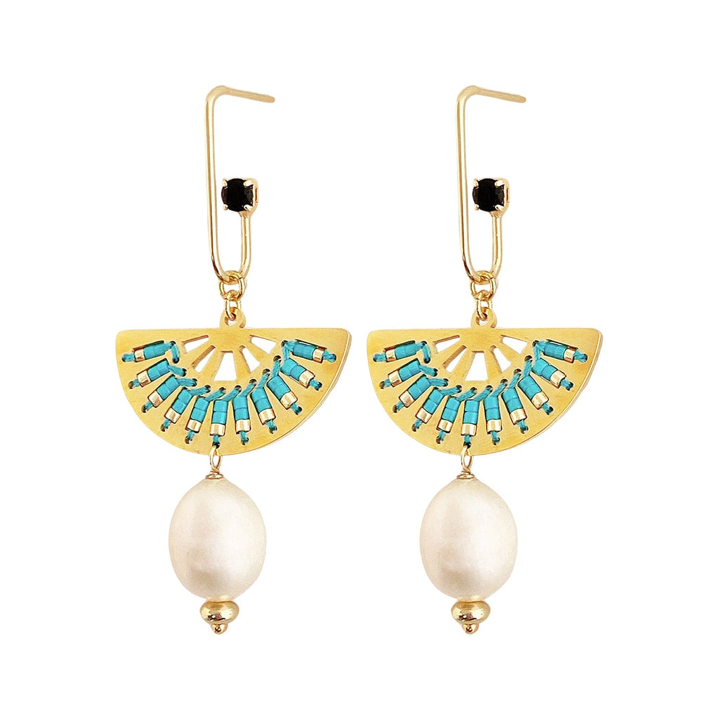 Gold Plated Earrings w/ Freshwater Pearls & Glass Crystals