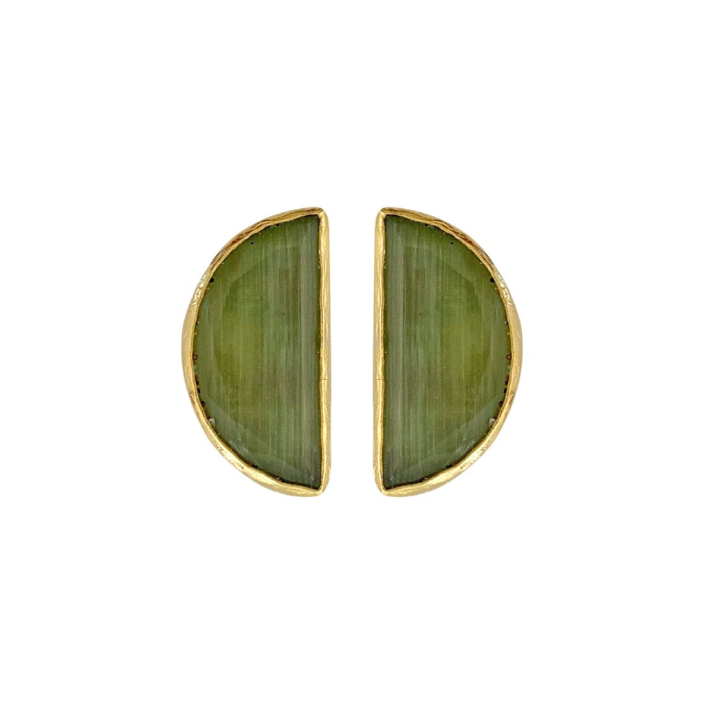 Golden Earrings w/ Green Natural Stone