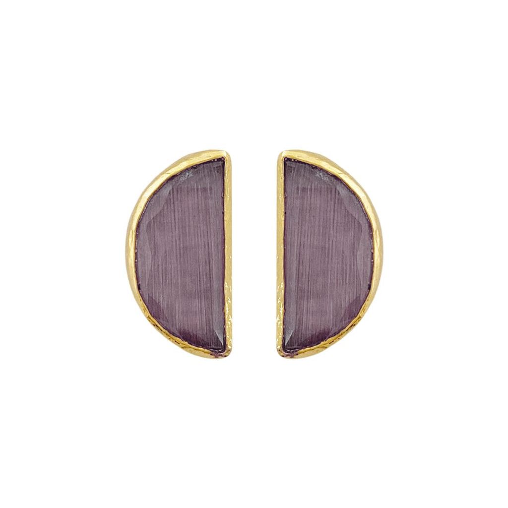 Golden Earrings w/ Dark Lilac Natural Stone