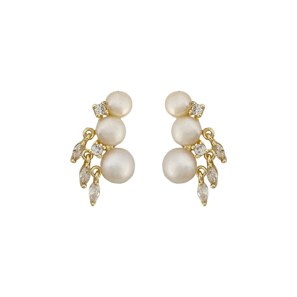 Golden Earrings w/ Freshwater Pearls & Crystals