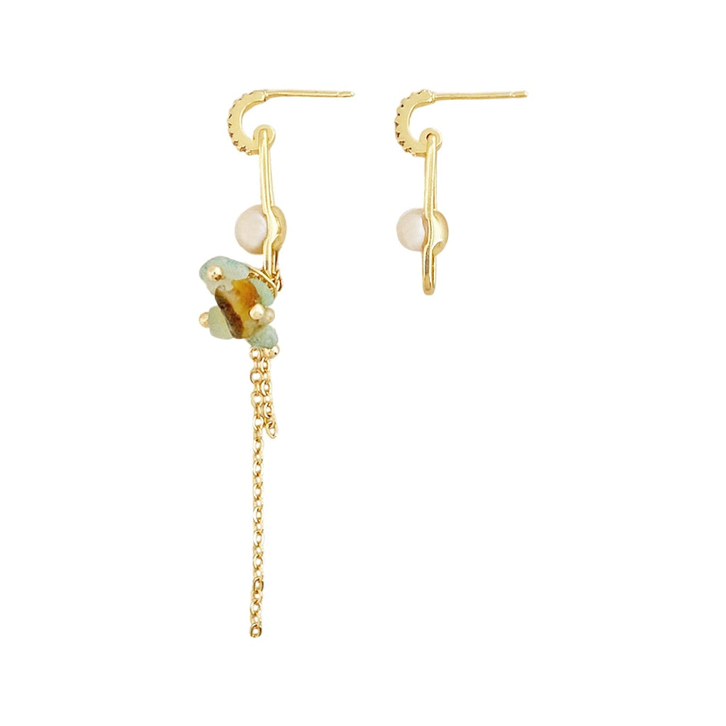Gold Plated Earrings w/ Freshwater Pearl & Amazonite