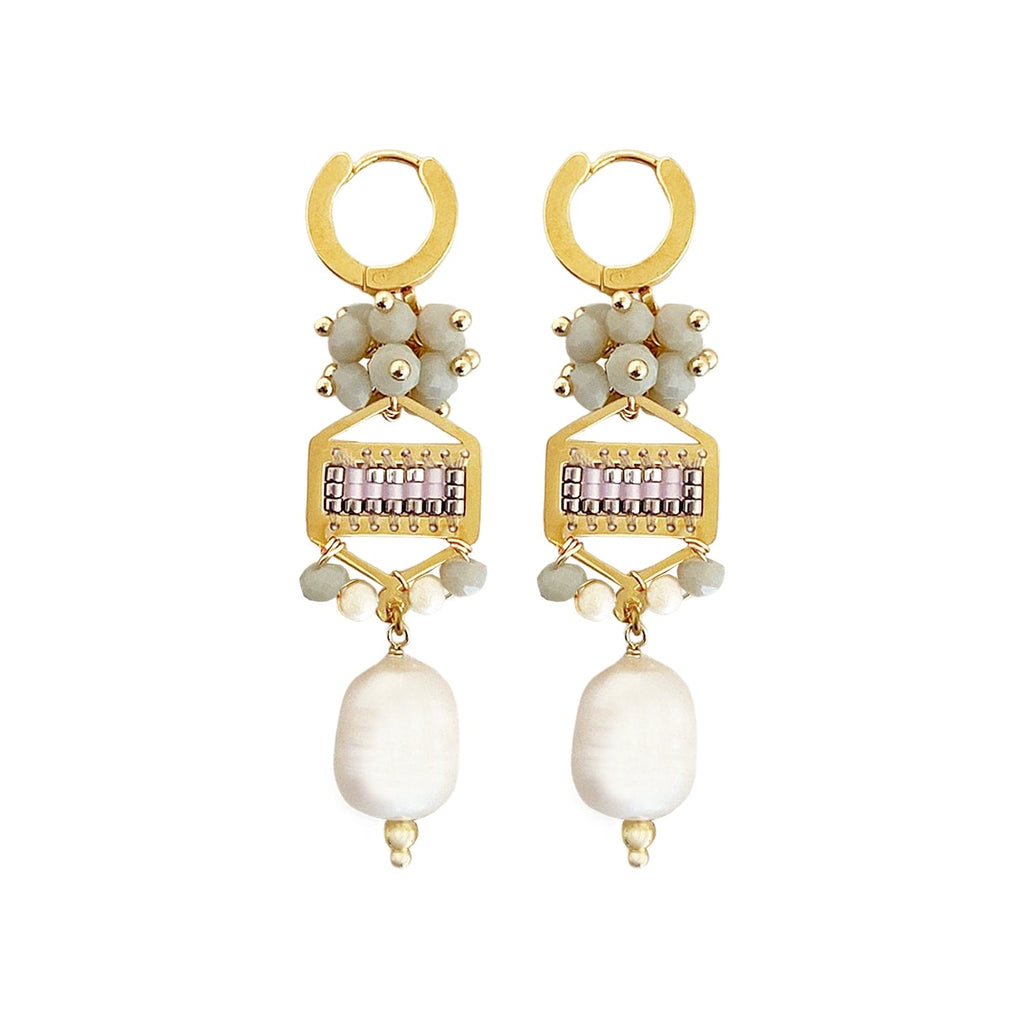 Gold Plated Earrings w/ Freshwater Pearl & Glass Crystals