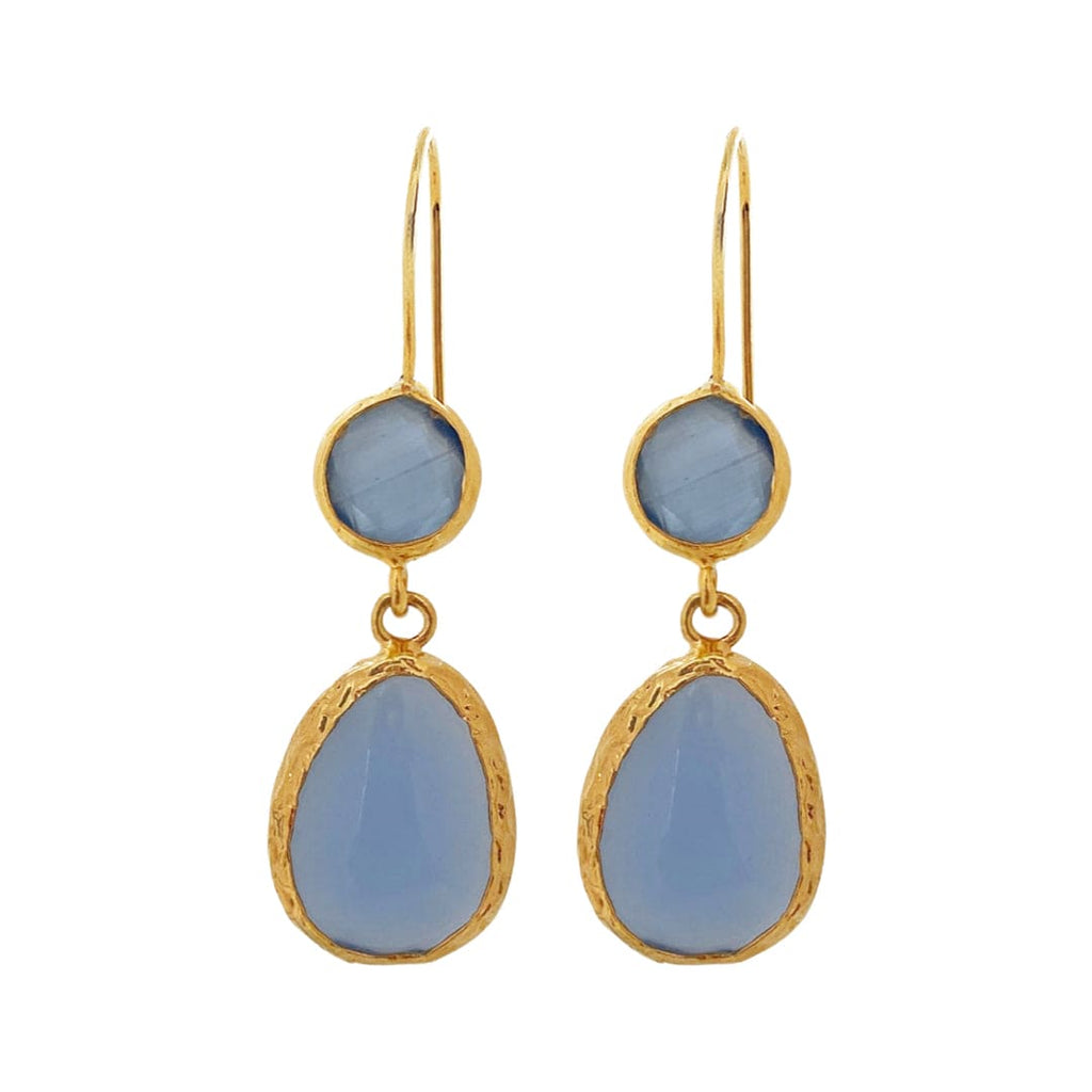 Golden Earrings w/ Light Blue Glass Crystal