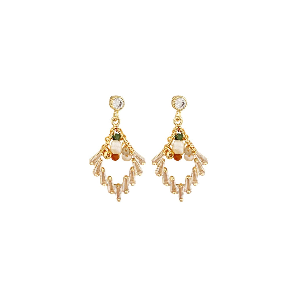 Gold Plated Earrings w/ Freshwater Pearl  & Glass Crystals