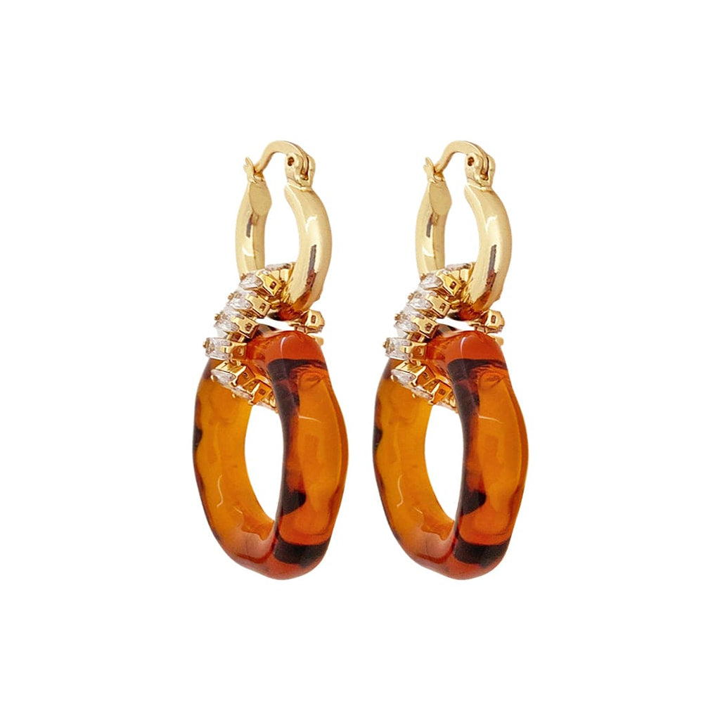 Golden Earrings w/ Glass Topaz & Zircon