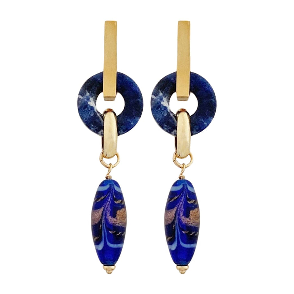 Golden Earrings w/ Natural Stone & Murano Glass