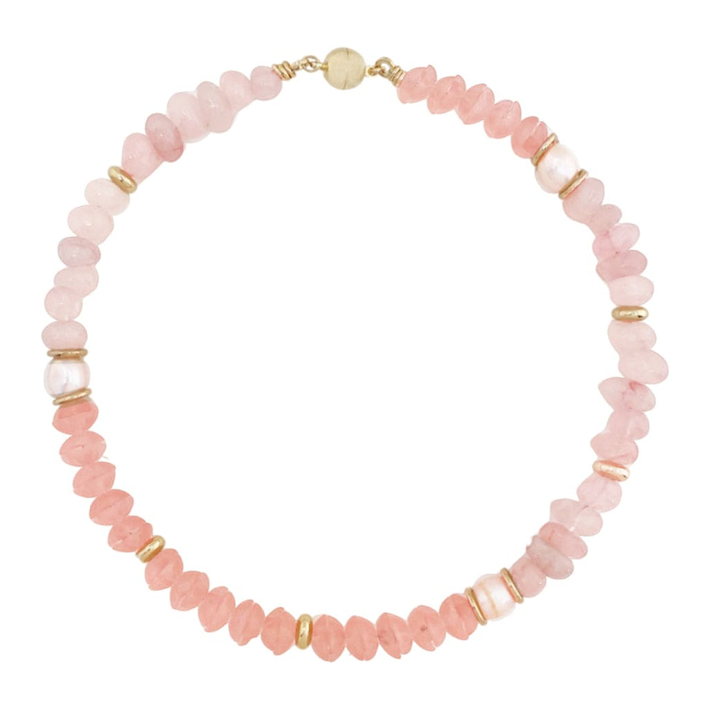 Rose Quartz Necklace w/ Fresh Water Pearls & Czech Beads