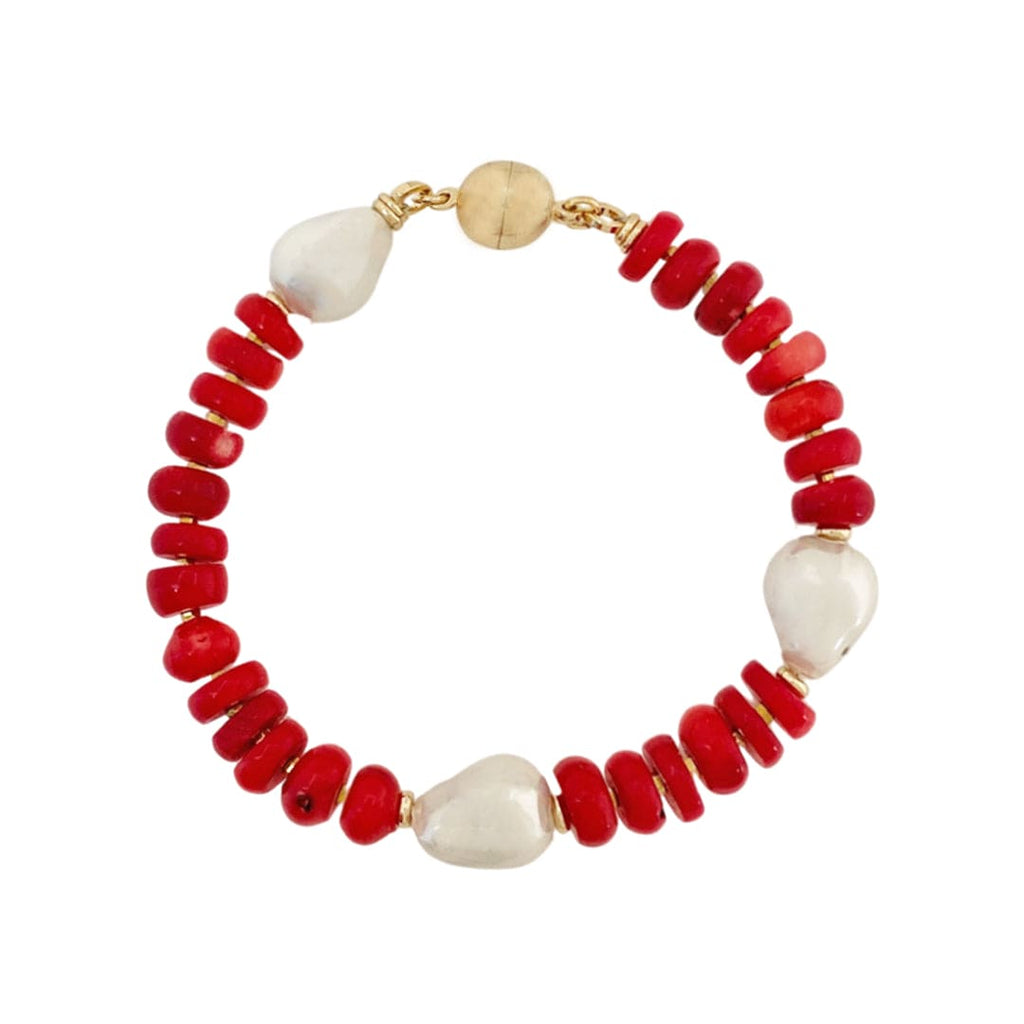 Bracelet w/ Glass Pearls & Red Glass Beads