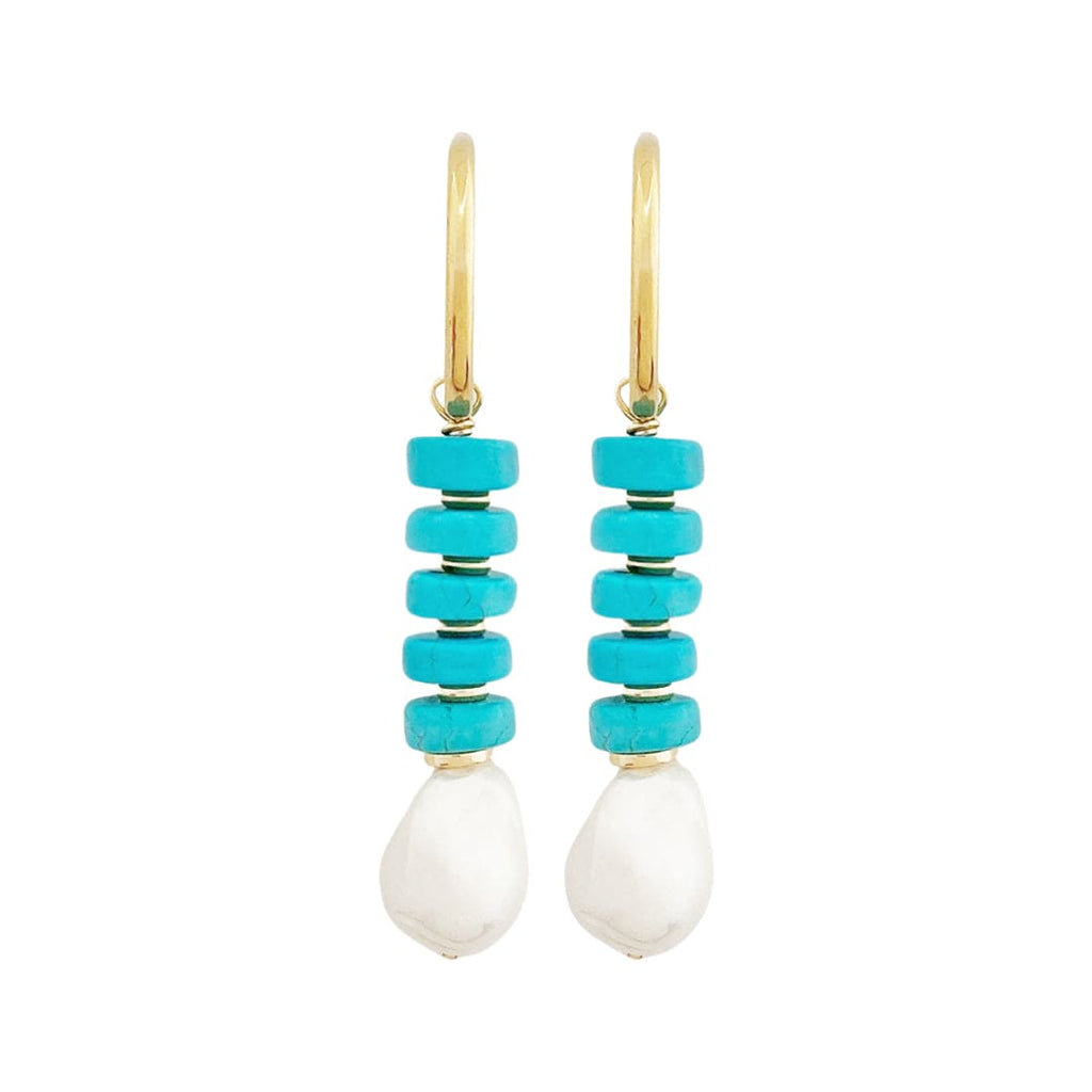 Turquoise Earrings w/ Glass Pearl & Copper Fittings