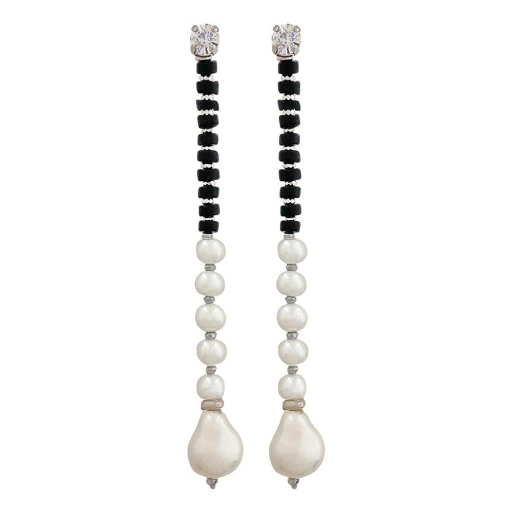 Crystal Earrings w/ Glass Pearls & Black Glass Stone