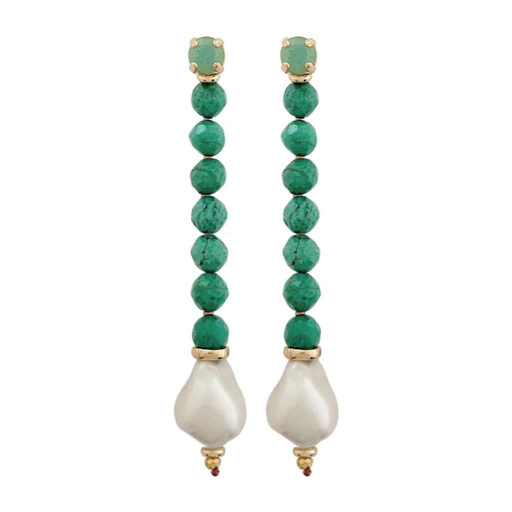 Gold Plating Earrings w/ Natural Stones & Glass Pearl