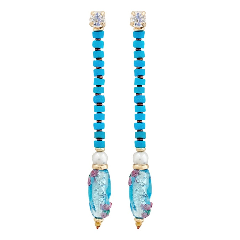 Drop Turquoise Earrings w/ Glass Pearls & Murano Glass