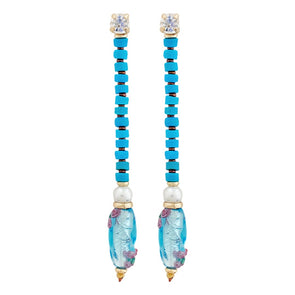 Drop Turquoise Earrings w/ Glass Pearls & Murano Glass
