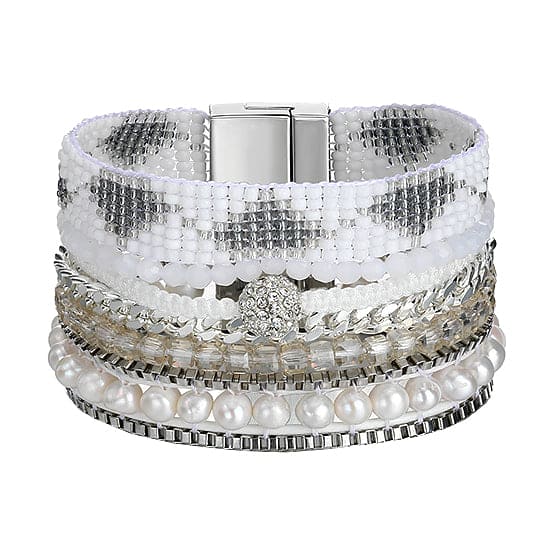 Silver Plated Bracelet w/ Crystals & Pearls & Beads