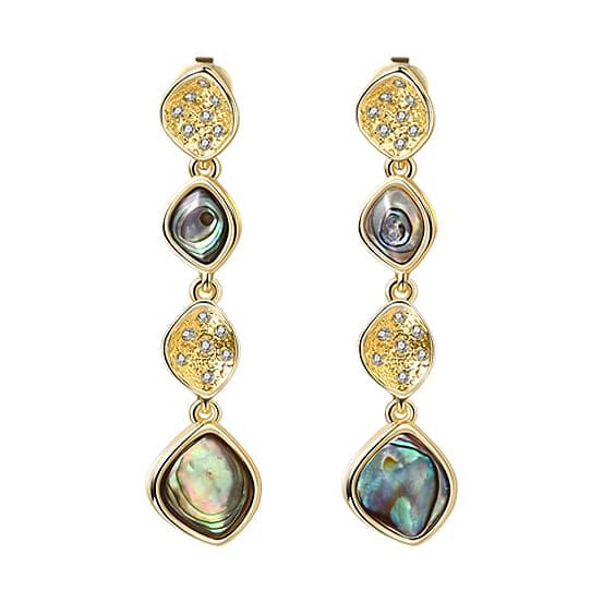 Golden Earrings w/ Cubic Zirconia Stone & Abalone Shell