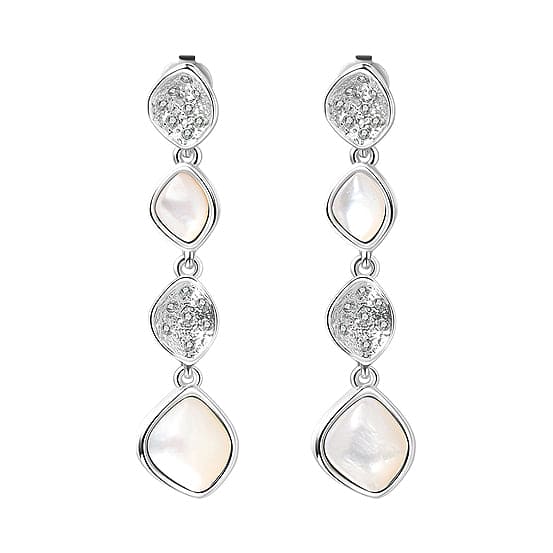 Silver Plated Earrings w/ Cubic Zirconia Stone & Mother of Pearl