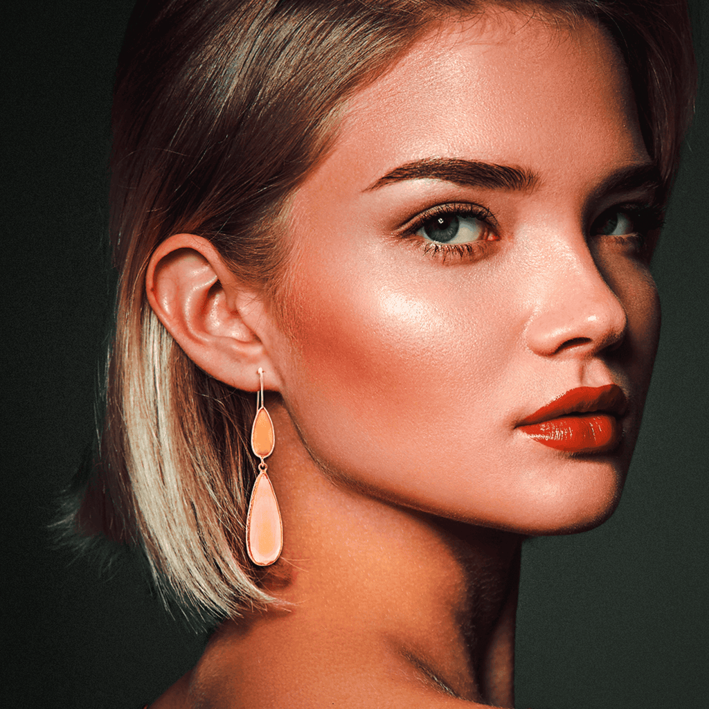 Golden Earrings w/ Peach Glass Crystal