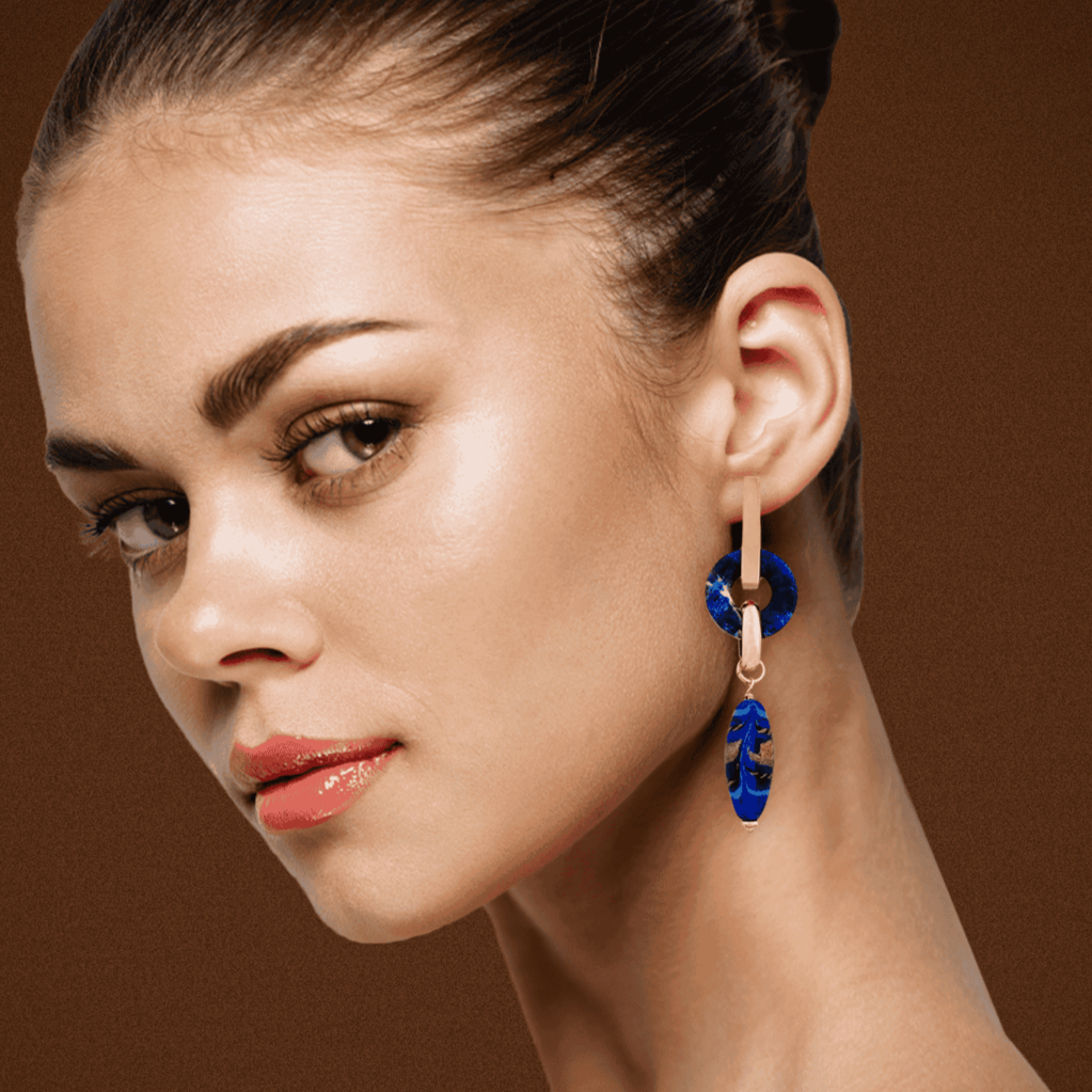 Golden Earrings w/ Natural Stone & Murano Glass