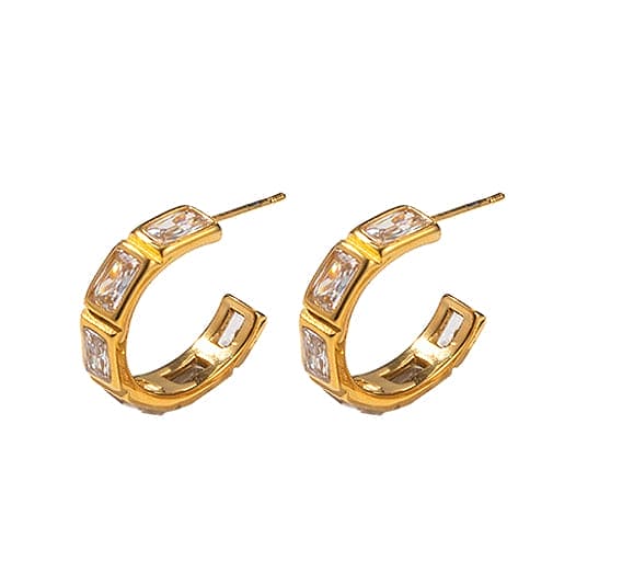 Steel Earrings w/ Gold Plating & Zircon