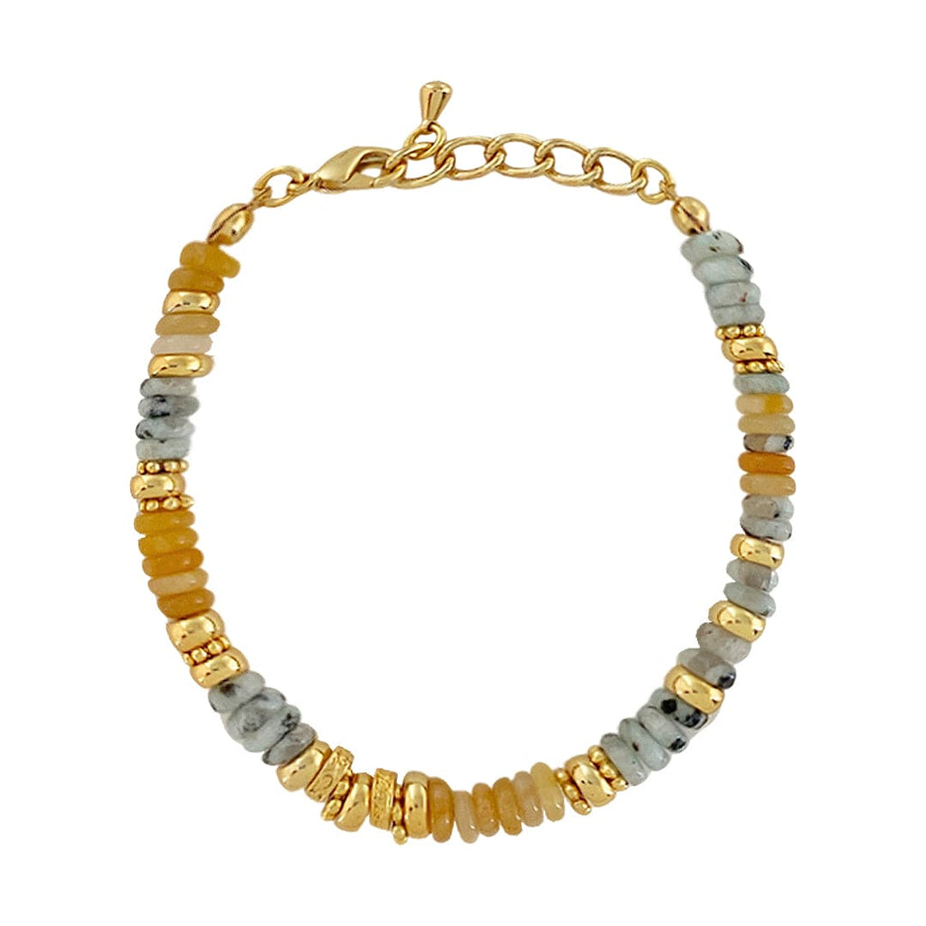 Golden Bracelet w/ Red Aventurine Stone & Agate & Grey Beads