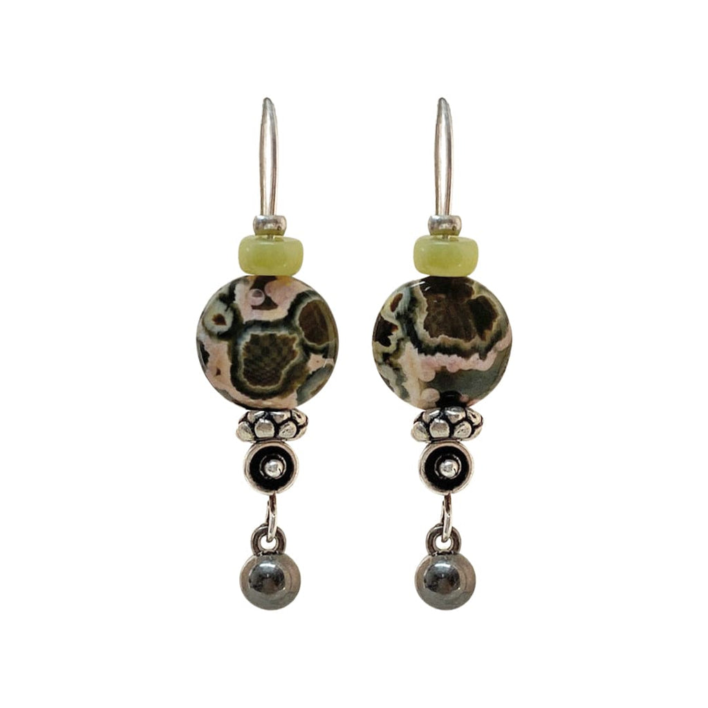 Silver Earrings w/ Natural Stone & Glass Bead&  Silver Piece & Grey Pearl Pendant