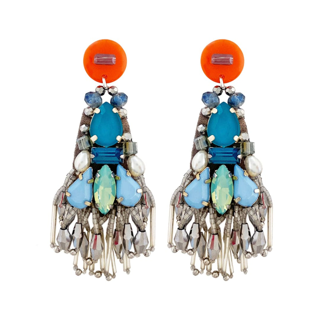 Orange Resin Earrings w/ Crystals & Beads & Mother of Pearl