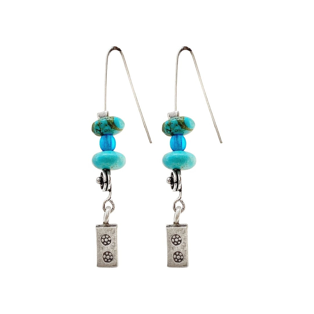 Silver Earrings w/ Natural Stone & Glass Bead & Silver Piece