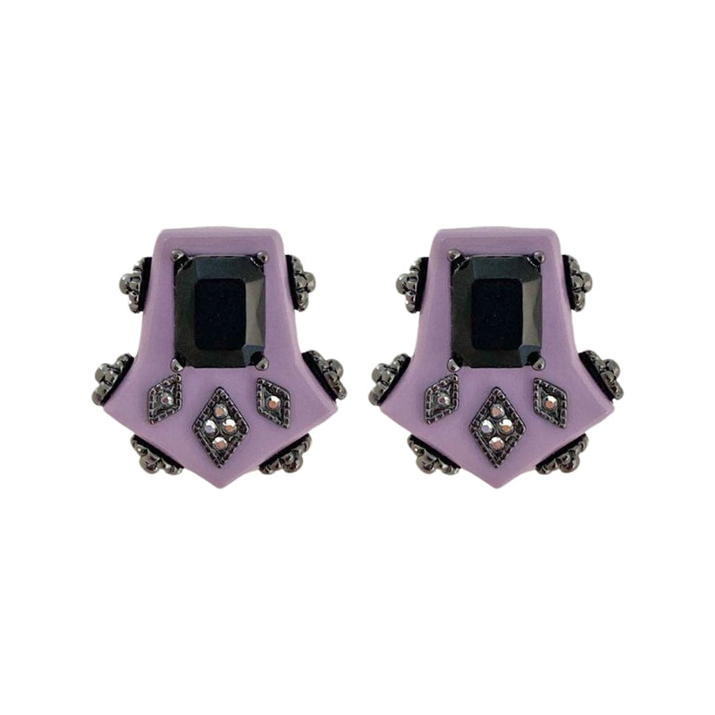 Violet Resin Earrings w/ Black Crystal
