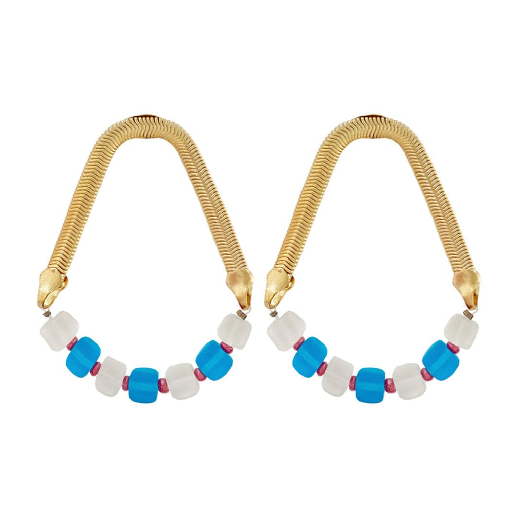 Golden Earrings w/ White & Blue Beads