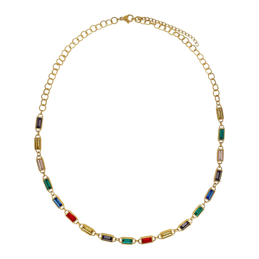 Golden Stainless Steel Necklace w/ Colorful Crystals