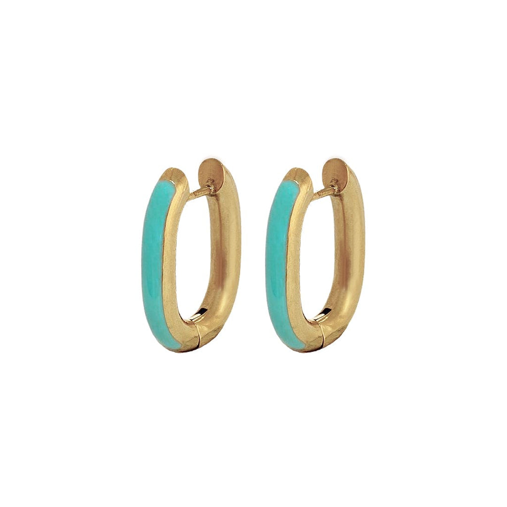Steel Hoop Earrings w/ Gold Plating & Blue Enamel