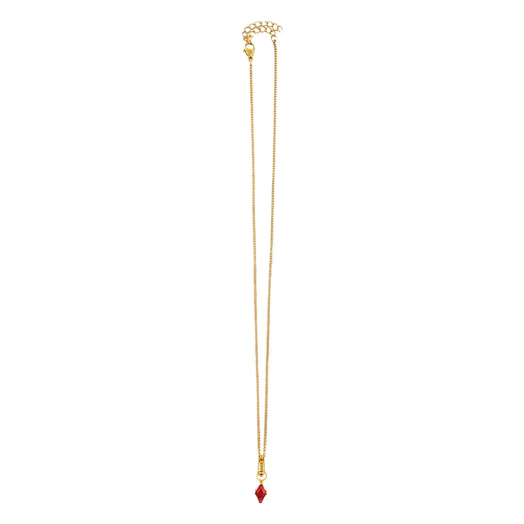 Stainless Steel Golden Necklace w/ Garnet Pendant