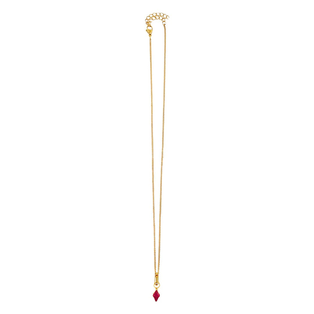 Stainless Steel Golden Necklace w/ Ruby Pendant
