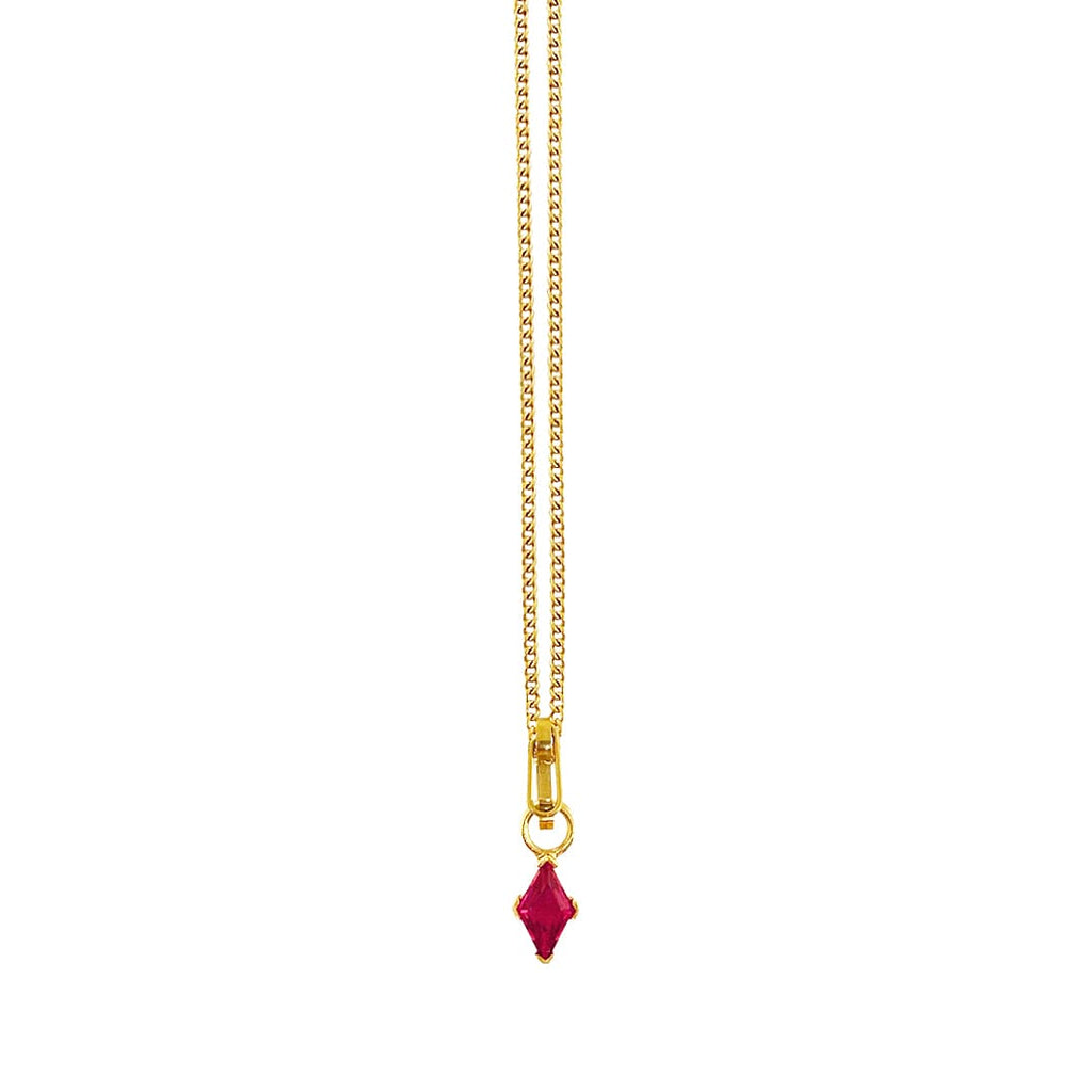 Stainless Steel Golden Necklace w/ Ruby Pendant