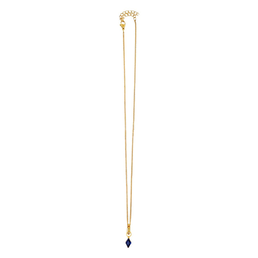 Stainless Steel  Golden Necklace w/ Sapphire Pendant