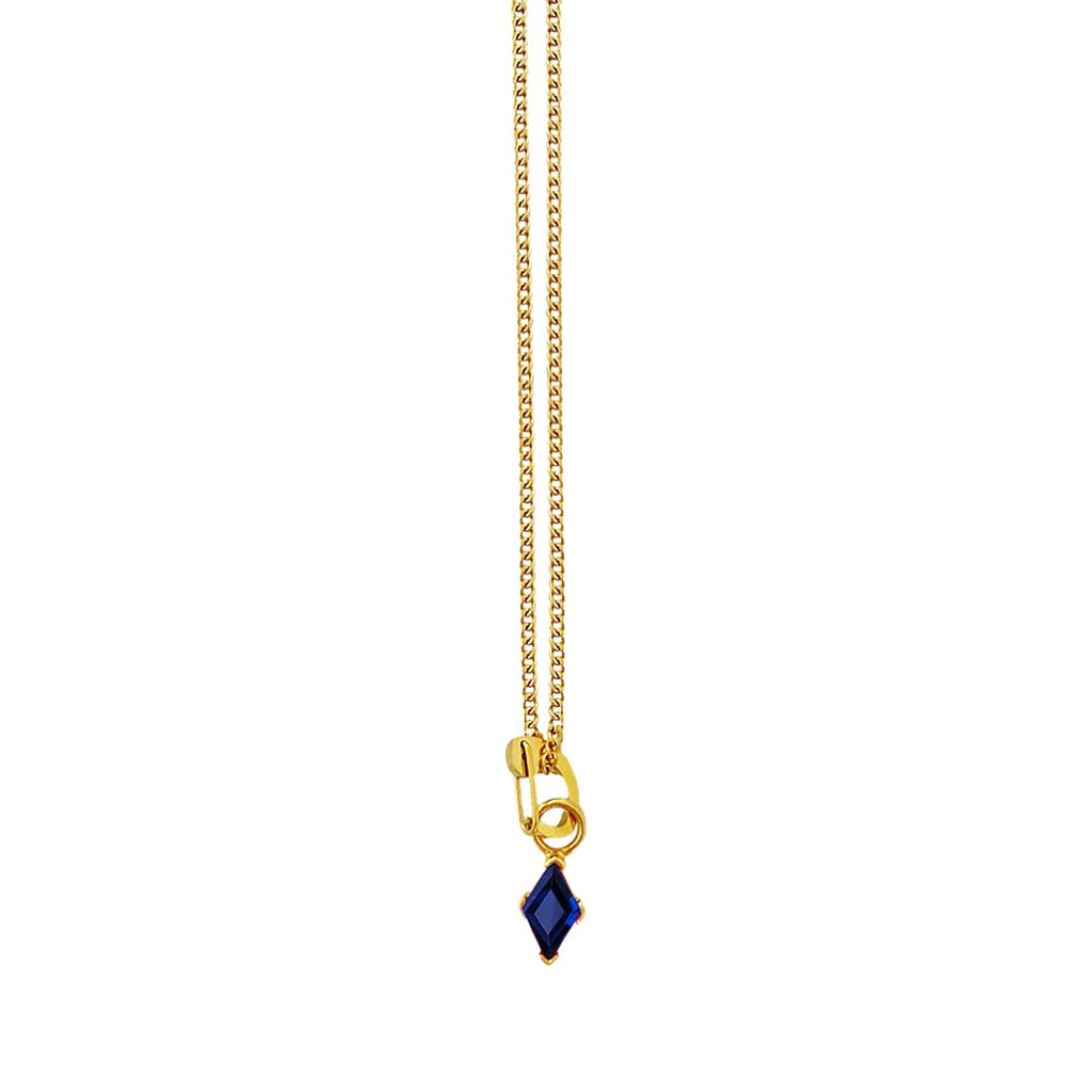 Stainless Steel  Golden Necklace w/ Sapphire Pendant