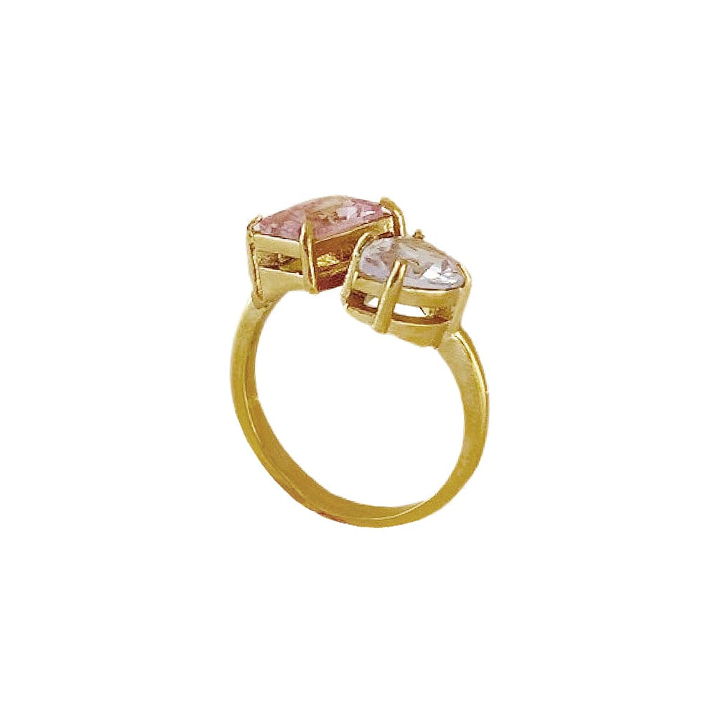 Golden Stainless Steel Ring w/ Crystals