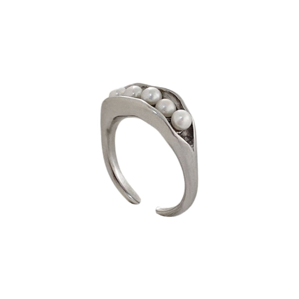 Silver Plated Stainless Steel Ring w/ Pearls