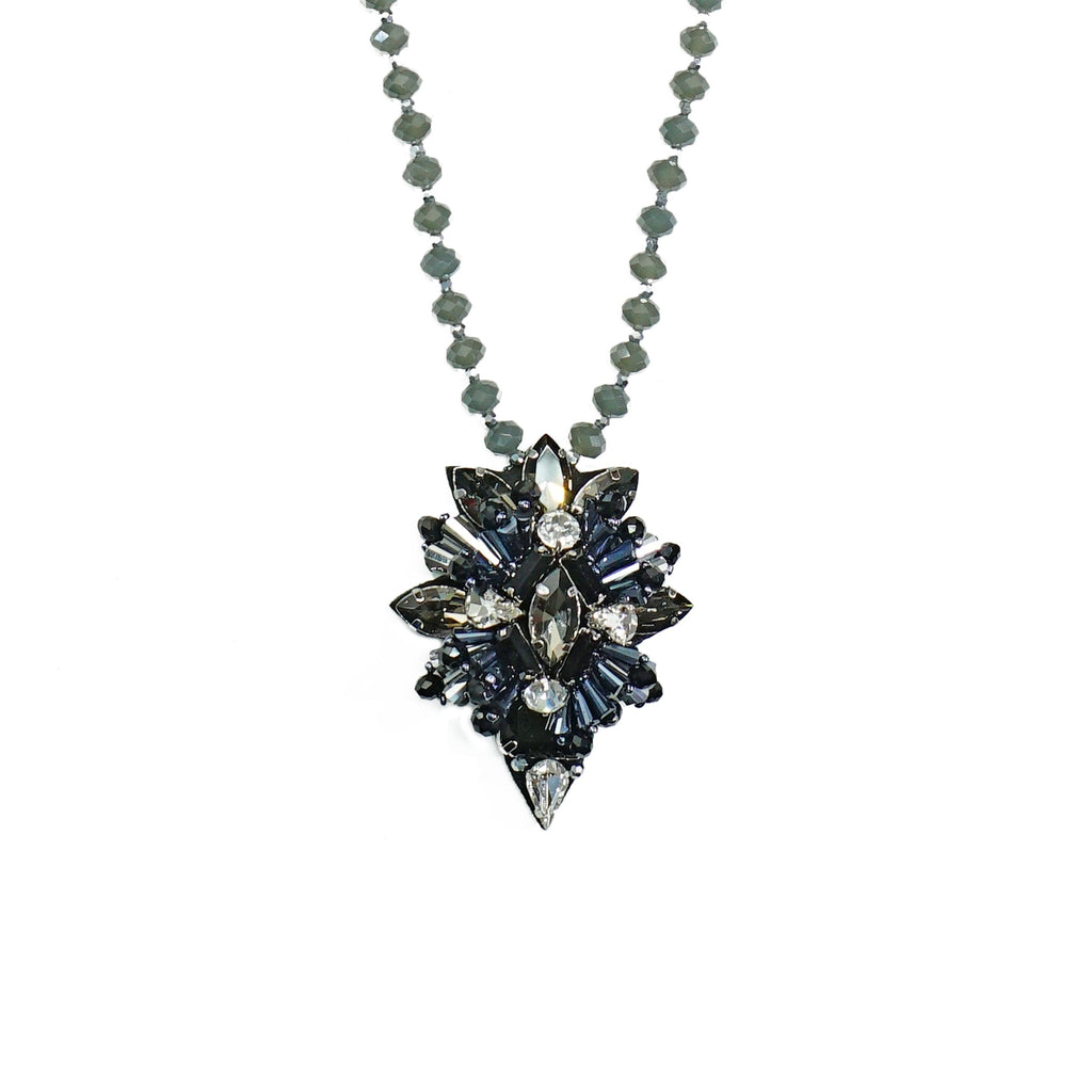 Grey & Black Crystal Necklace w/ Pendant