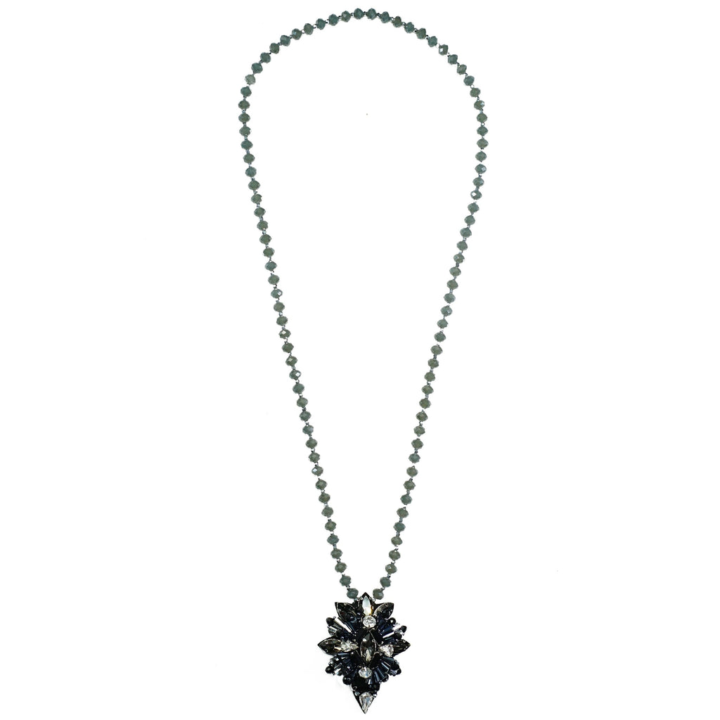 Grey & Black Crystal Necklace w/ Pendant